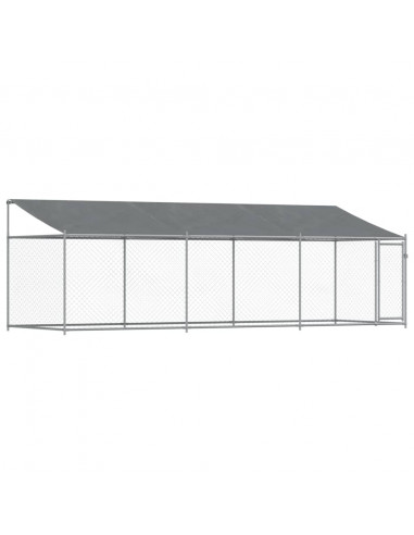 Gabbia Cani con Tetto e Porta Grigia 6x2x2 m in Acciaio Zincato