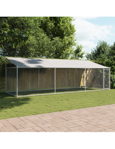 Gabbia Cani con Tetto e Porta Grigia 6x2x2 m in Acciaio Zincato
