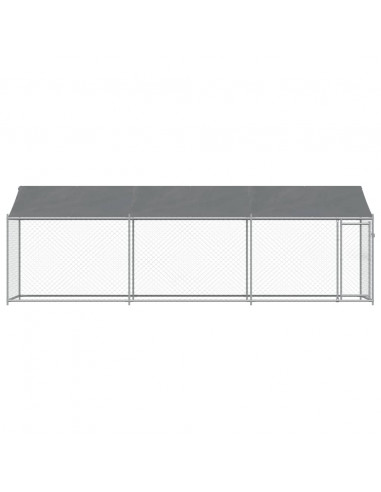 Gabbia Cani con Tetto e Porta Grigia 6x2x2 m in Acciaio Zincato