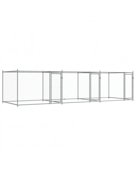 Gabbia per Cani con Porte Grigia 6x2x1,5 m in Acciaio Zincato