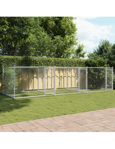 Gabbia per Cani con Porte Grigia 6x2x1,5 m in Acciaio Zincato