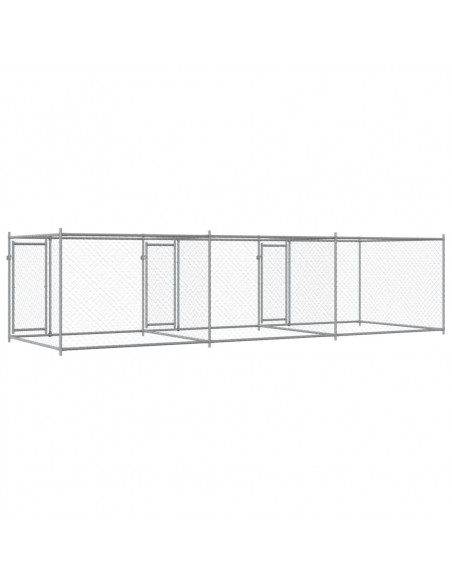 Gabbia per Cani con Porte Grigia 6x2x1,5 m in Acciaio Zincato