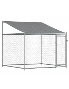 Gabbia Cani con Tetto e Porta Grigia 2x2x2 m in Acciaio Zincato 2