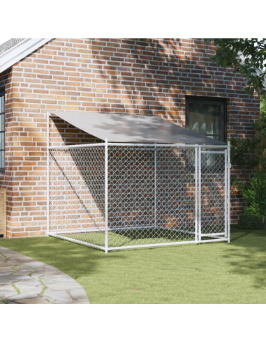 Gabbia Cani con Tetto e Porta Grigia 2x2x2 m in Acciaio Zincato