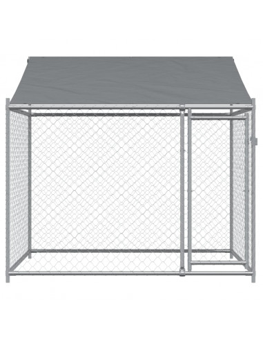Gabbia Cani con Tetto e Porta Grigia 2x2x2 m in Acciaio Zincato