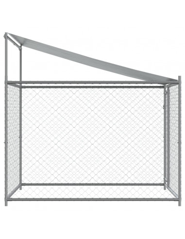 Gabbia Cani con Tetto e Porta Grigia 2x2x2 m in Acciaio Zincato