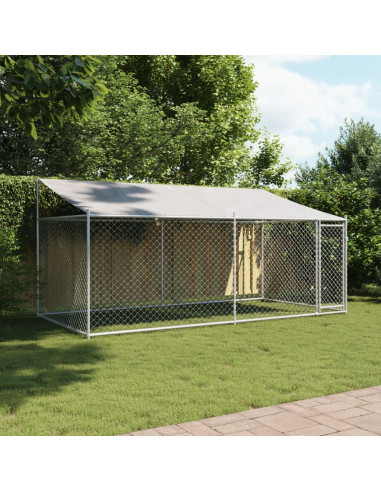 Gabbia Cani con Tetto e Porta Grigia 4x2x2 m in Acciaio Zincato