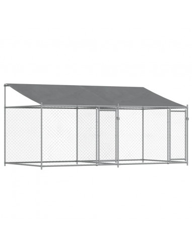 Gabbia Cani con Tetto e Porte Grigia 4x2x2 m in Acciaio Zincato