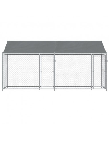 Gabbia Cani con Tetto e Porte Grigia 4x2x2 m in Acciaio Zincato