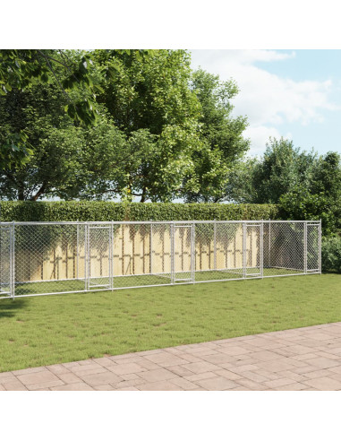 Gabbia per Cani con Porte Grigia 12x2x1,5 m in Acciaio Zincato