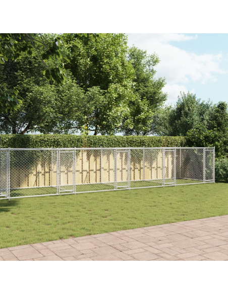 Gabbia per Cani con Porte Grigia 12x2x1,5 m in Acciaio Zincato