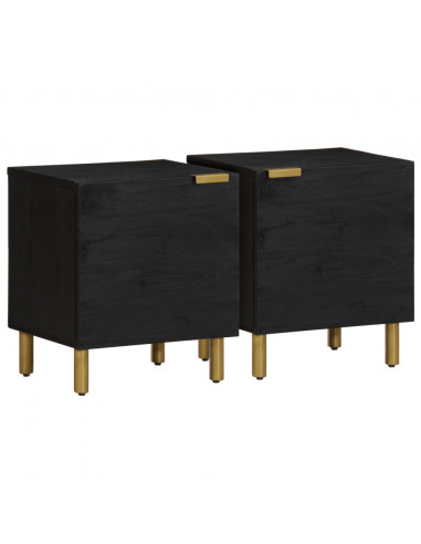 Comodini 2 pz Neri 40x33x46 cm in Legno Massello di Mango
