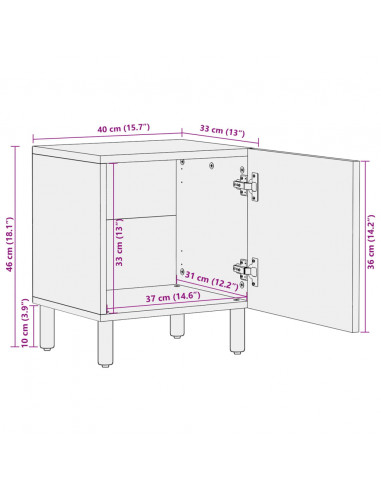 Comodini 2 pz Neri 40x33x46 cm in Legno Massello di Mango