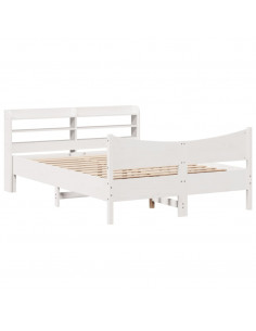 Giroletto con Testiera Bianco 160x200 cm Legno Massello di Pino 2