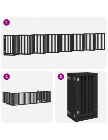 Cancello Cani Porta Pieghevole Nero 15 Pannelli 750 cm Pioppo