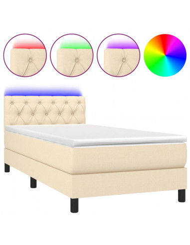 Letto a Molle con Materasso e LED Crema 80x200 cm in Tessuto