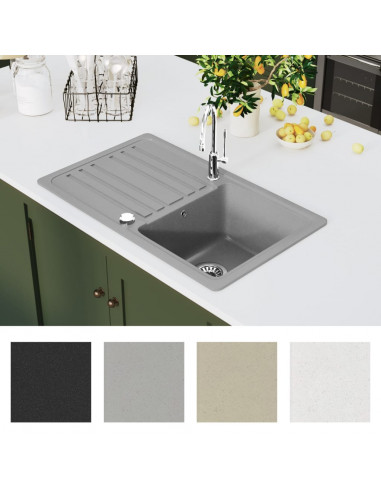 Lavandino cucina granito singolo con scolapiatti reversibile grigio