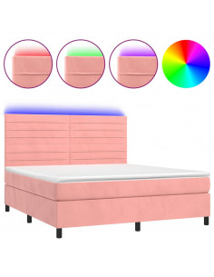 Letto a Molle con Materasso e LED Rosa 160x200 cm in Velluto 2