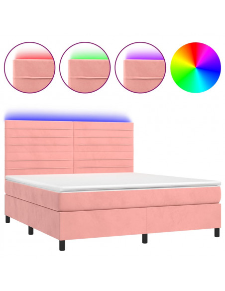 Letto a Molle con Materasso e LED Rosa 160x200 cm in Velluto