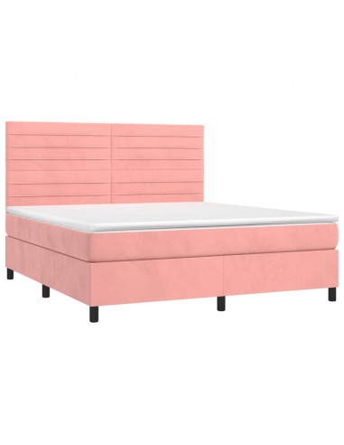 Letto a Molle con Materasso e LED Rosa 160x200 cm in Velluto