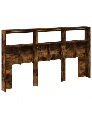 Testiera con Contenitore a LED Rovere Fumo 180x17x102 cm