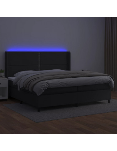 Giroletto a Molle con Materasso e LED Nero 200x200cm Similpelle