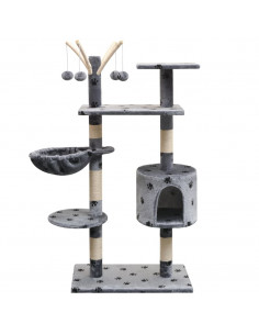 Albero per Gatti Tiragraffi Sisal 125 cm Zampe Stampate Grigio 2