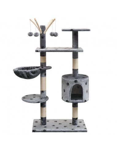 Albero per Gatti Tiragraffi Sisal 125 cm Zampe Stampate Grigio