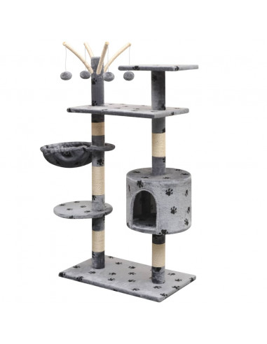 Albero per Gatti Tiragraffi Sisal 125 cm Zampe Stampate Grigio