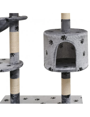 Albero per Gatti Tiragraffi Sisal 125 cm Zampe Stampate Grigio