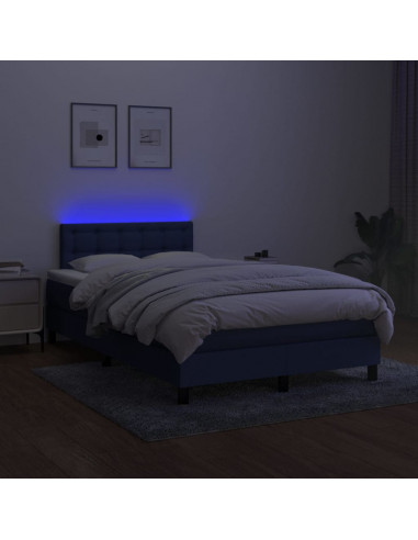 Letto a Molle con Materasso e LED Blu 120x200cm in Tessuto