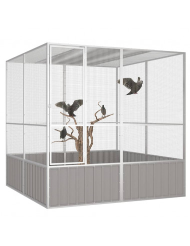Gabbia per Uccelli Grigia 213,5x217,5x211,5 cm Acciaio Zincato