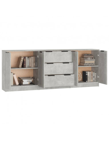 Credenze 3 pz Grigio Cemento in Legno Multistrato
