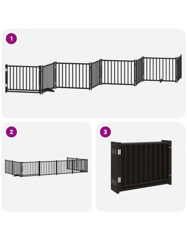 Cancello Cani Porta Pieghevole Nero 8 Pannelli 640 cm Pioppo