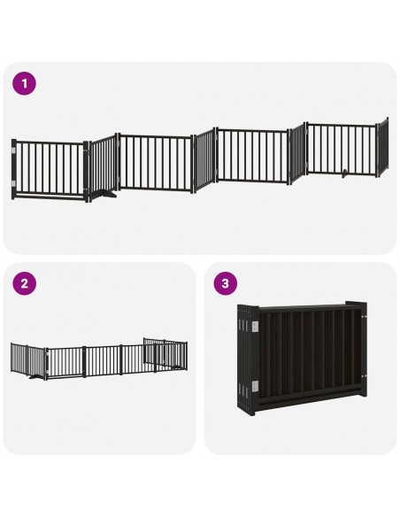 Cancello Cani Porta Pieghevole Nero 8 Pannelli 640 cm Pioppo