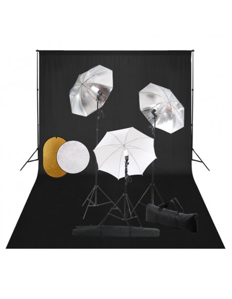 Kit Studio Fotografico con Luci Ombrelli Fondale e Riflettore