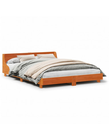 Giroletto con Testiera Marrone Cera 160x200 cm Massello Pino