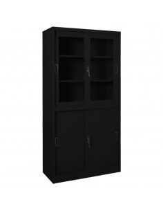 Armadio per Ufficio Anta Scorrevole Nero 90x40x180 cm Acciaio 2