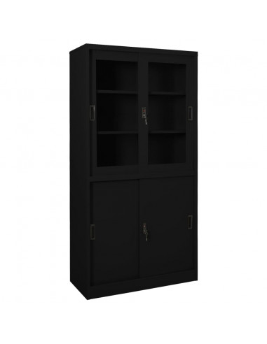 Armadio per Ufficio Anta Scorrevole Nero 90x40x180 cm Acciaio