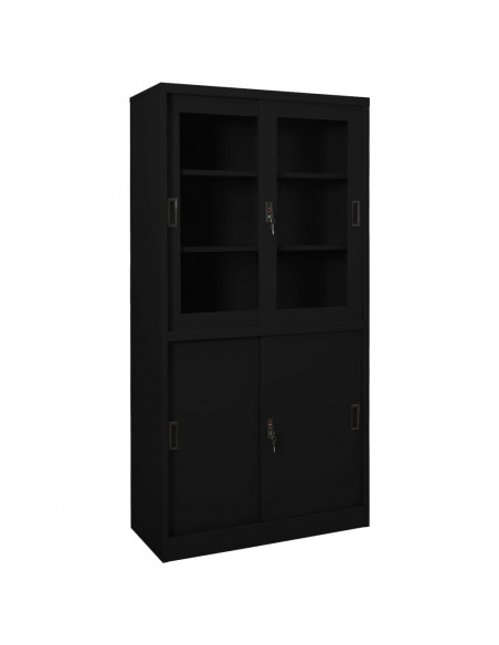 Armadio per Ufficio Anta Scorrevole Nero 90x40x180 cm Acciaio