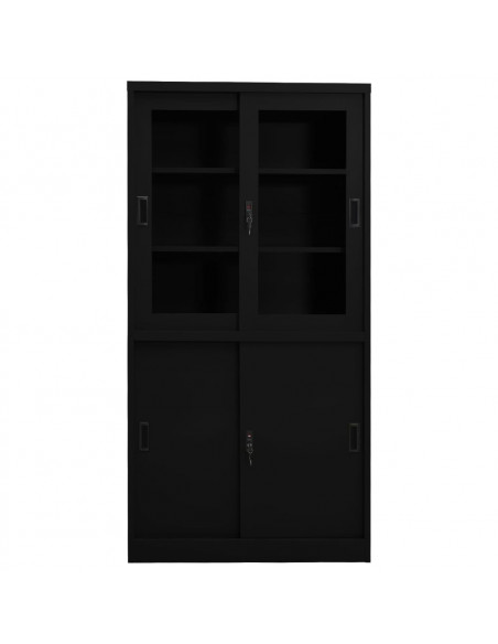 Armadio per Ufficio Anta Scorrevole Nero 90x40x180 cm Acciaio