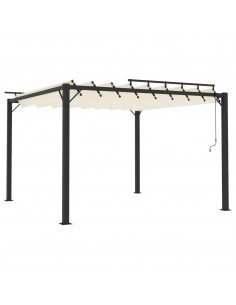Gazebo con Tetto a Lamelle 3x3 m in Tessuto Crema e Alluminio 2