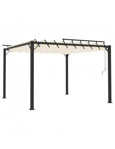 Gazebo con Tetto a Lamelle 3x3 m in Tessuto Crema e Alluminio