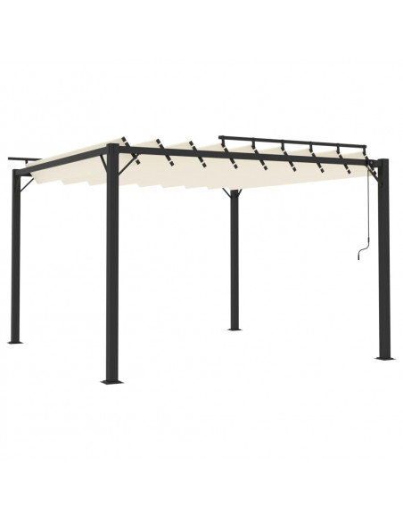 Gazebo con Tetto a Lamelle 3x3 m in Tessuto Crema e Alluminio