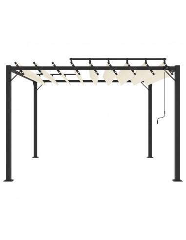 Gazebo con Tetto a Lamelle 3x3 m in Tessuto Crema e Alluminio