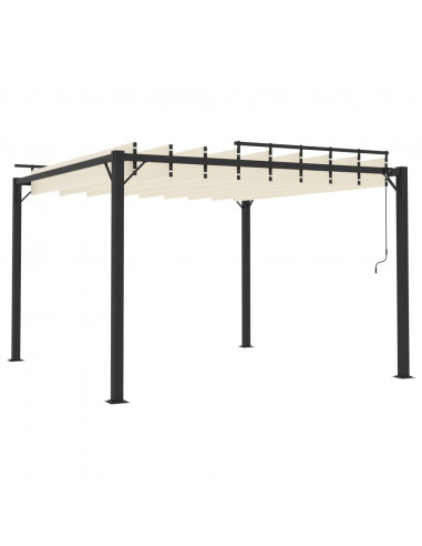 Gazebo con Tetto a Lamelle 3x3 m in Tessuto Crema e Alluminio