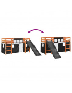 Letto a Soppalco con Tende Bambini Bianco e Nero 80x200 cm Pino