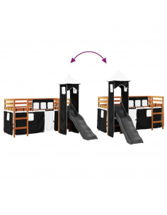 Letto a Soppalco con Torre Bambini Bianco e Nero 80x200cm Pino