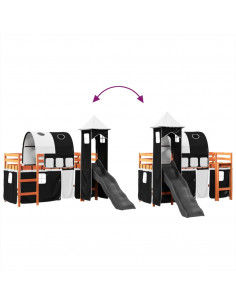 Letto a Soppalco con Torre Bambini Bianco e Nero 80x200cm Pino