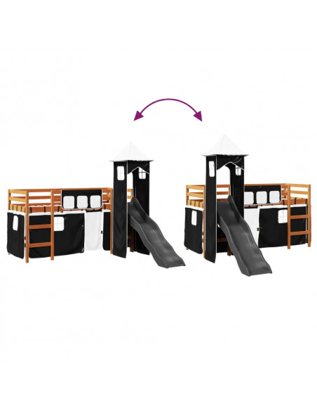Letto a Soppalco con Torre Bambini Bianco e Nero 90x190cm Pino